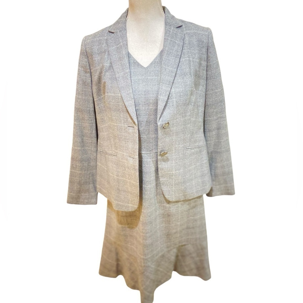 NWT Talbots gray plaid soft wool lined 2 piece dress & jacket woven italy 6/8p